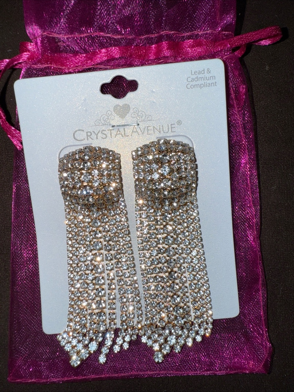 Crystal Avenue Rhinestone Fringe Drop Earrings - Gold & Clear